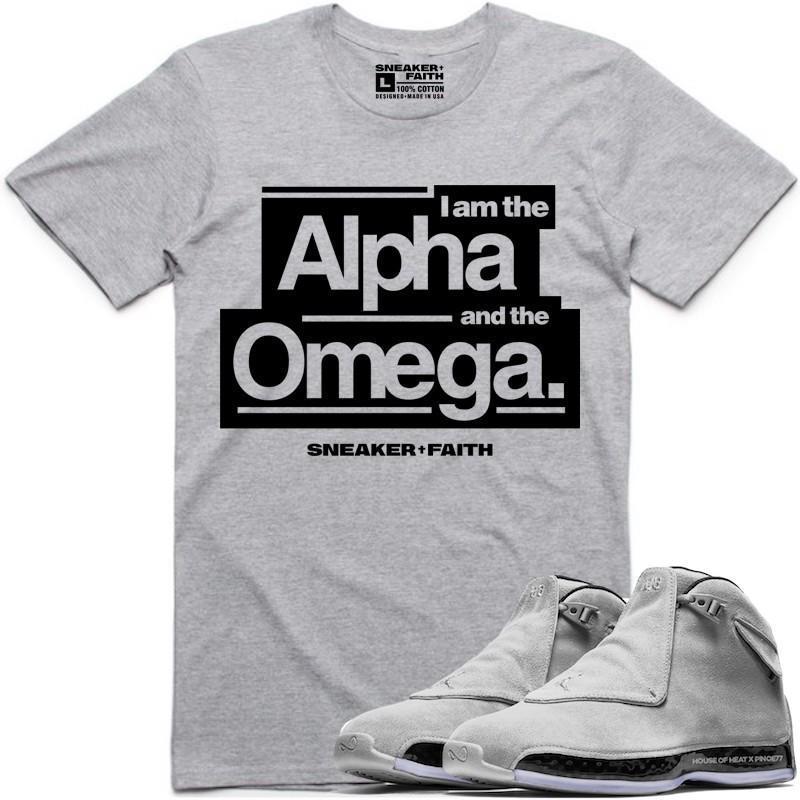 ALPHA OMEGA Sneaker Tees Shirt to Match - Jordan 18 Grey Suede