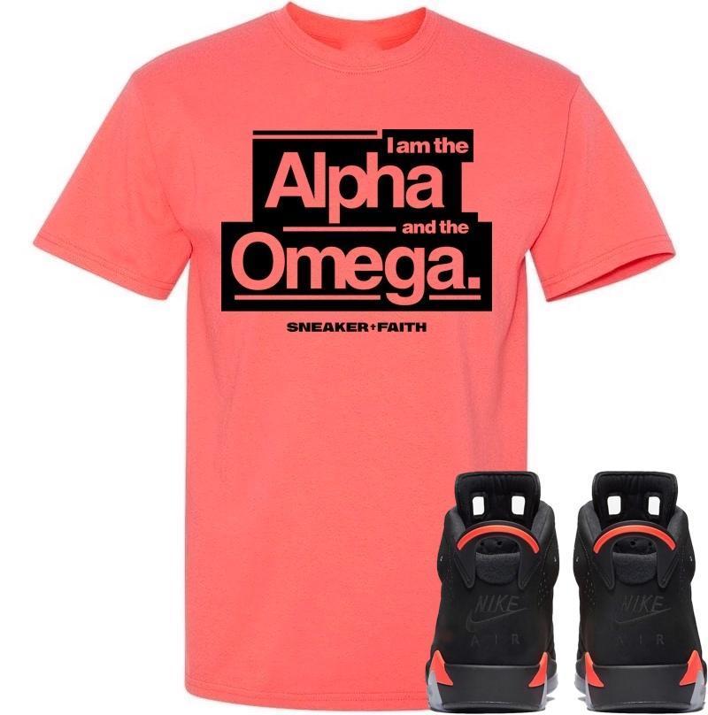 ALPHA OMEGA Sneaker Tees Shirt - Jordan Retro 6 Black Infrared 2019