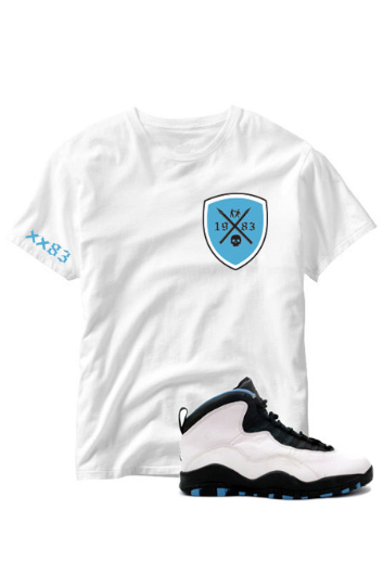 Air Jordan 10's White Untuck Mystery T-Shirt Powder Blue