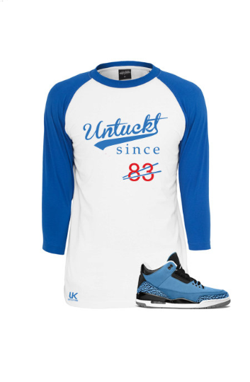 Air Jordan 3's White Untuckt - 83 Raglan Powder Blue