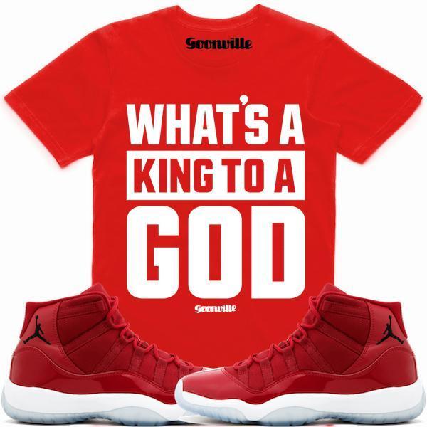 KING GOD Red Sneaker Tees Shirt - Jordan 11 Win Like 96