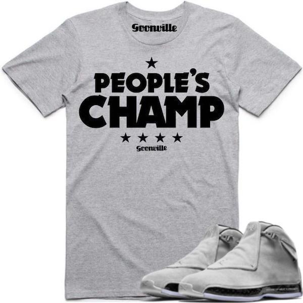 PEOPLE'S CHAMP Grey Sneaker Tees Shirt - Jordan 18 Grey Suede