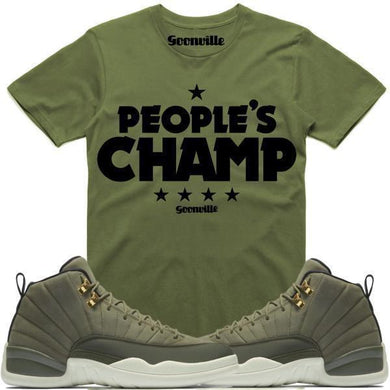 PEOPLES CHAMP Olive Sneaker Tees Shirt - Jordan 12 Olive Chris Paul