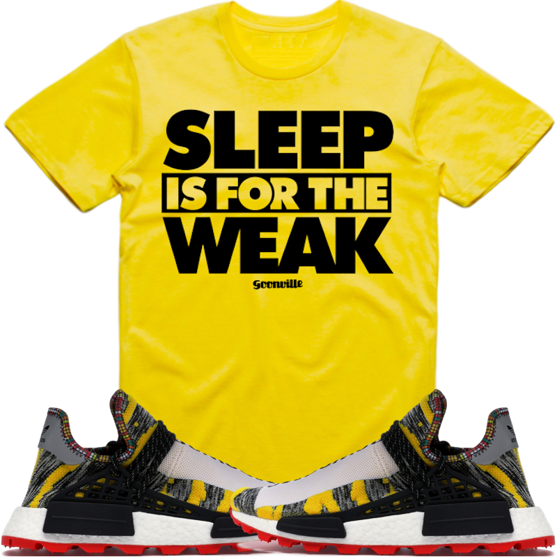 SLEEP WEAK Yellow Sneaker Tees Shirt - Adidas NMD Hu Pharrell Solar Pack