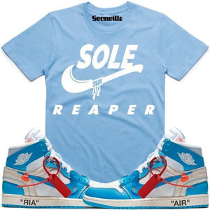 SOLE REAPER Carolina Sneaker Tees Shirt - Jordan 1 UNC Off White