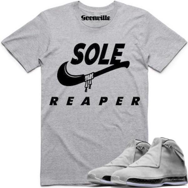 SOLE REAPER Grey Sneaker Tees Shirt - Jordan 18 Grey Suede