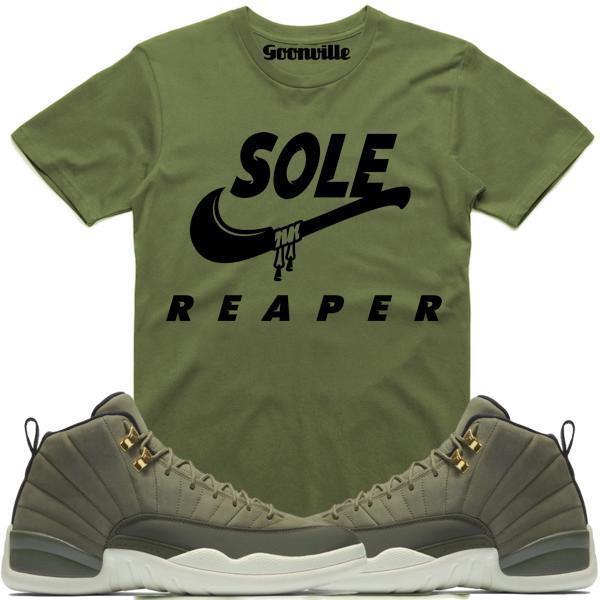 SOLE REAPER Olive Sneaker Tees Shirt - Jordan 12 Olive Chris Paul