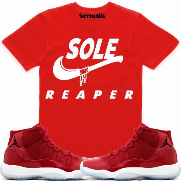 SOLE REAPER Red Sneaker Tees Shirt - Jordan 11 Win Like 96