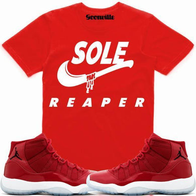 SOLE REAPER Red Sneaker Tees Shirt - Jordan 11 Win Like 96