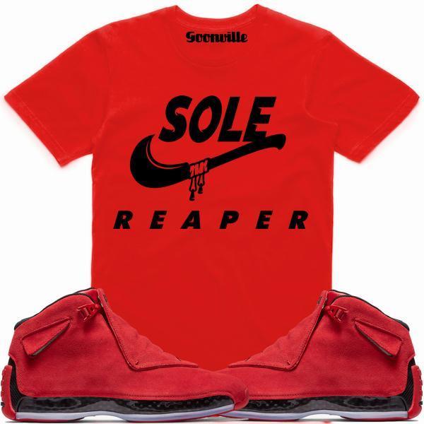 SOLE REAPER Red Sneaker Tees Shirt - Jordan 18 Red Suede