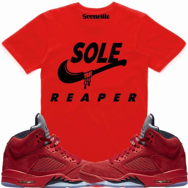 SOLE REAPER Red Sneaker Tees Shirt - Jordan 5 Red Suede