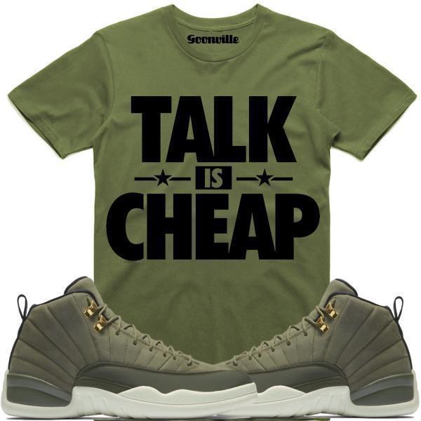 TALK IS CHEAP Olive Sneaker Tees Shirt - Jordan 12 Olive Chris Paul