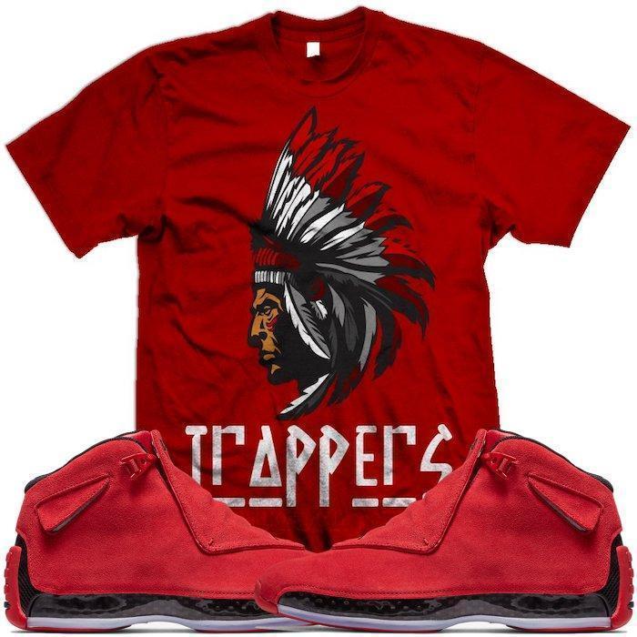 Jordan 18 Red Suede Sneaker Tees Shirts - TRAPPERS