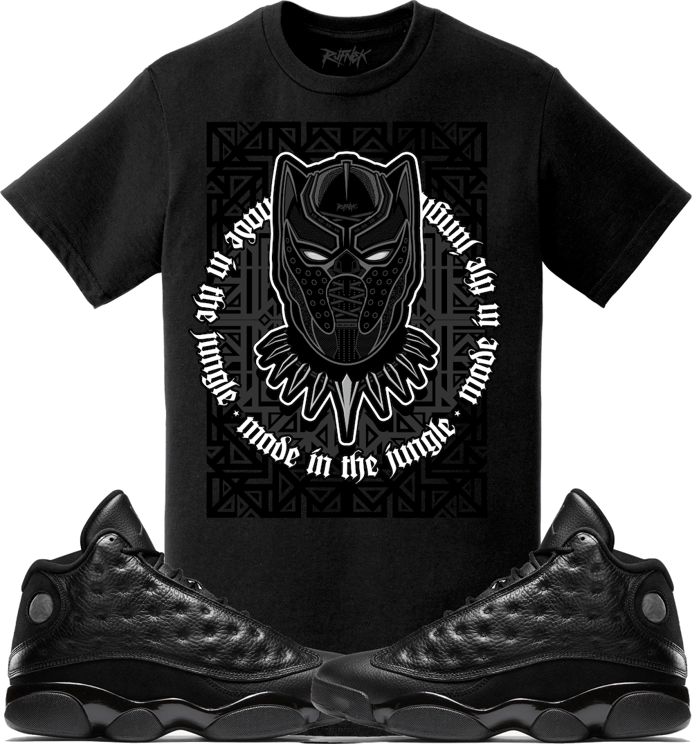 Jordan 13 Cap and Gown Sneaker Tees Shirt - BLACKOUT PANTHER