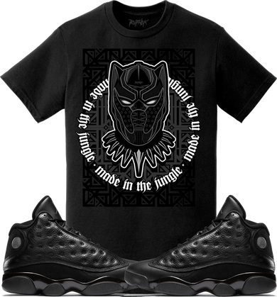 Jordan 13 Cap and Gown Sneaker Tees Shirt - BLACKOUT PANTHER
