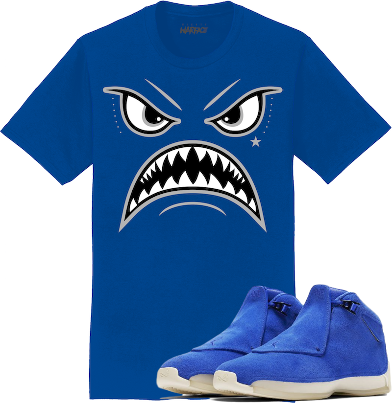 Jordan 18 Royal Blue Suede Sneaker Tees Shirt - OREO WARFACE