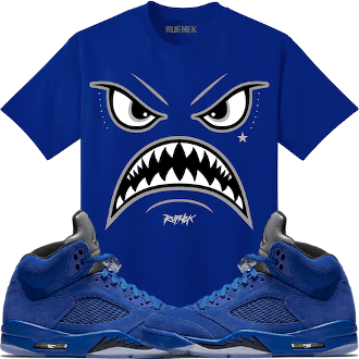 Jordan Retro 5 Royal Blue Suede Sneaker Tees Shirt - WARFACE