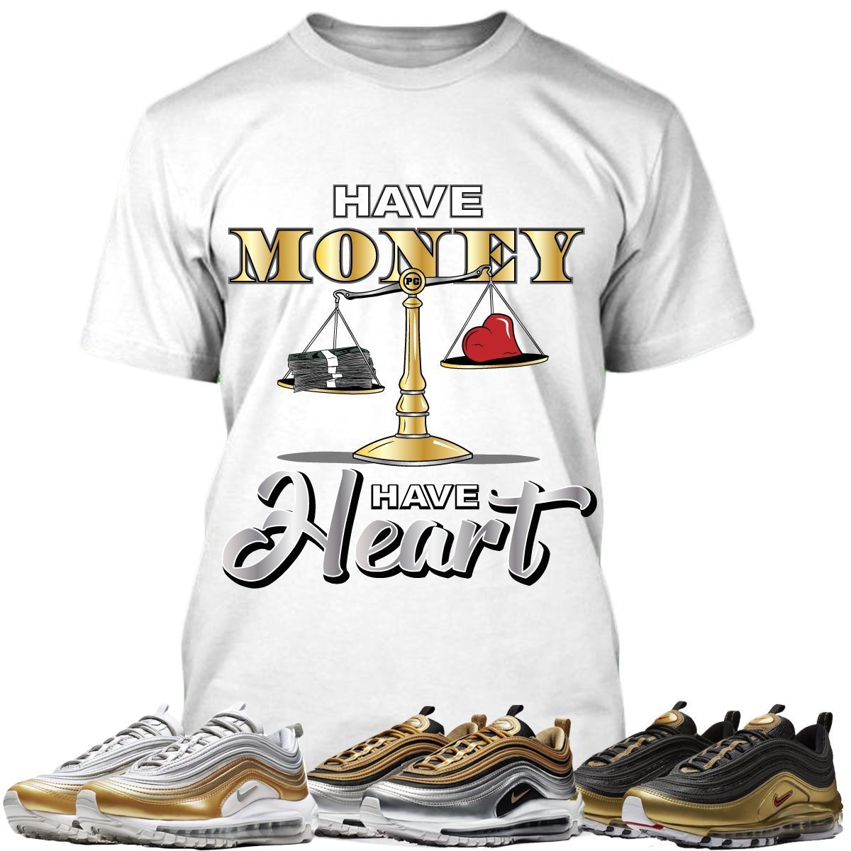 Air Max 97 Gold Sneaker Tees Shirt to Match - MONEY HEART PG