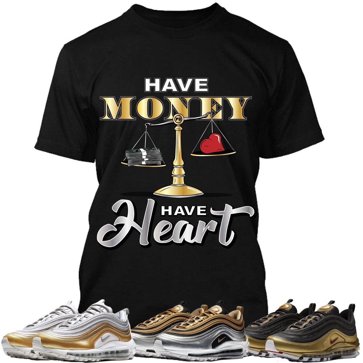 Air Max 97 Gold Sneaker Tees Shirt to Match - MONEY HEART PG