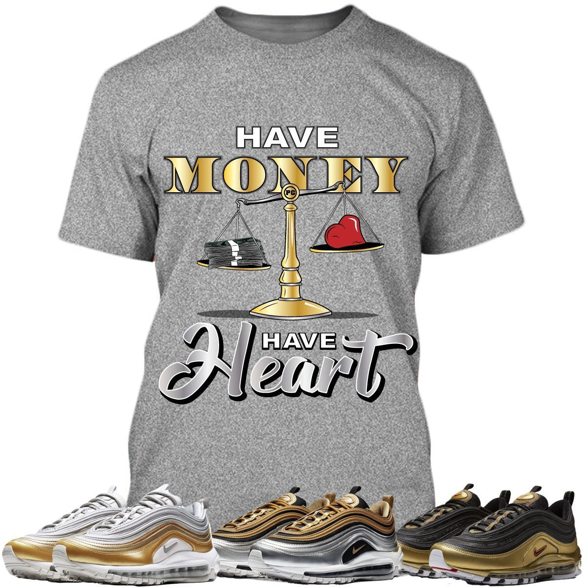 Air Max 97 Gold Sneaker Tees Shirt to Match - MONEY HEART PG