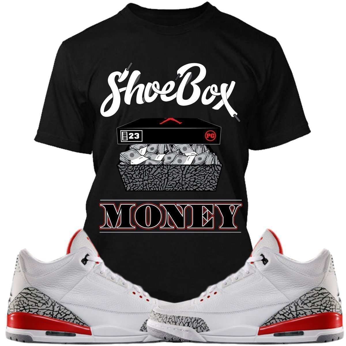 Air Jordan 3 Katrina Sneaker Tees Shirt - SHOE BOX MONEY PG