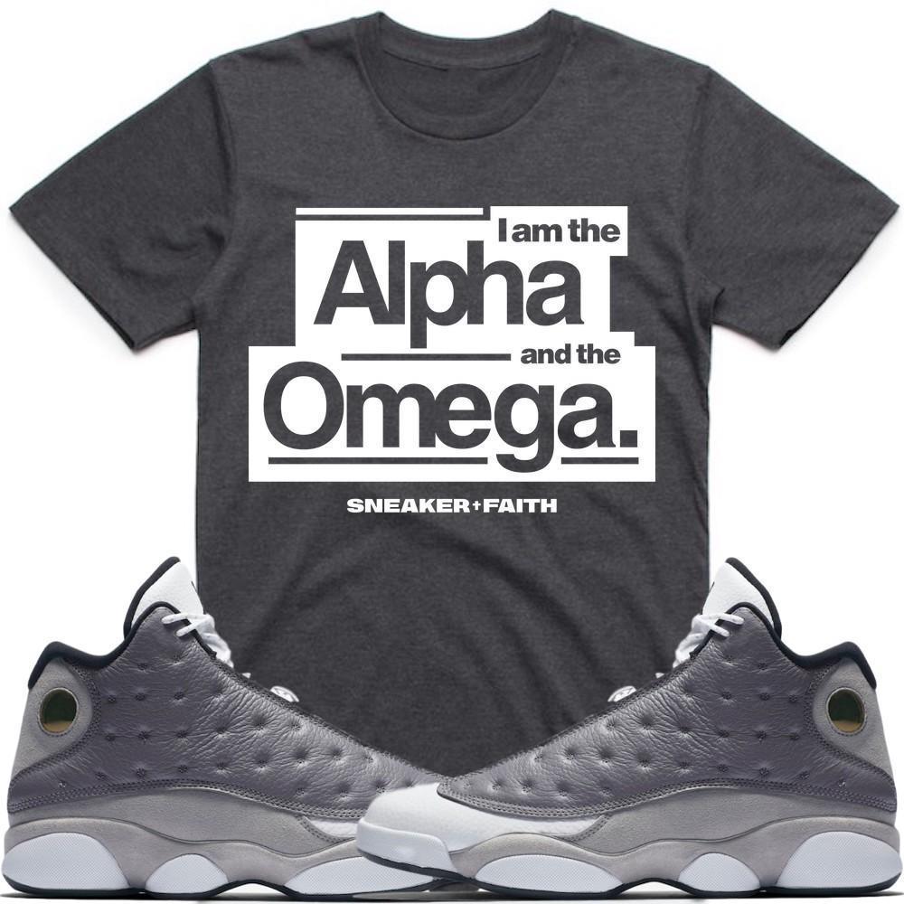 ALPHA OMEGA Sneaker Tees Shirt - Jordan Retro 13 Atmosphere Grey