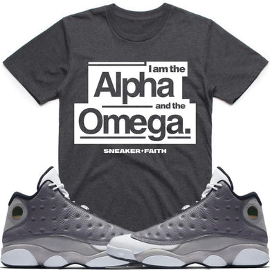 ALPHA OMEGA Sneaker Tees Shirt - Jordan Retro 13 Atmosphere Grey