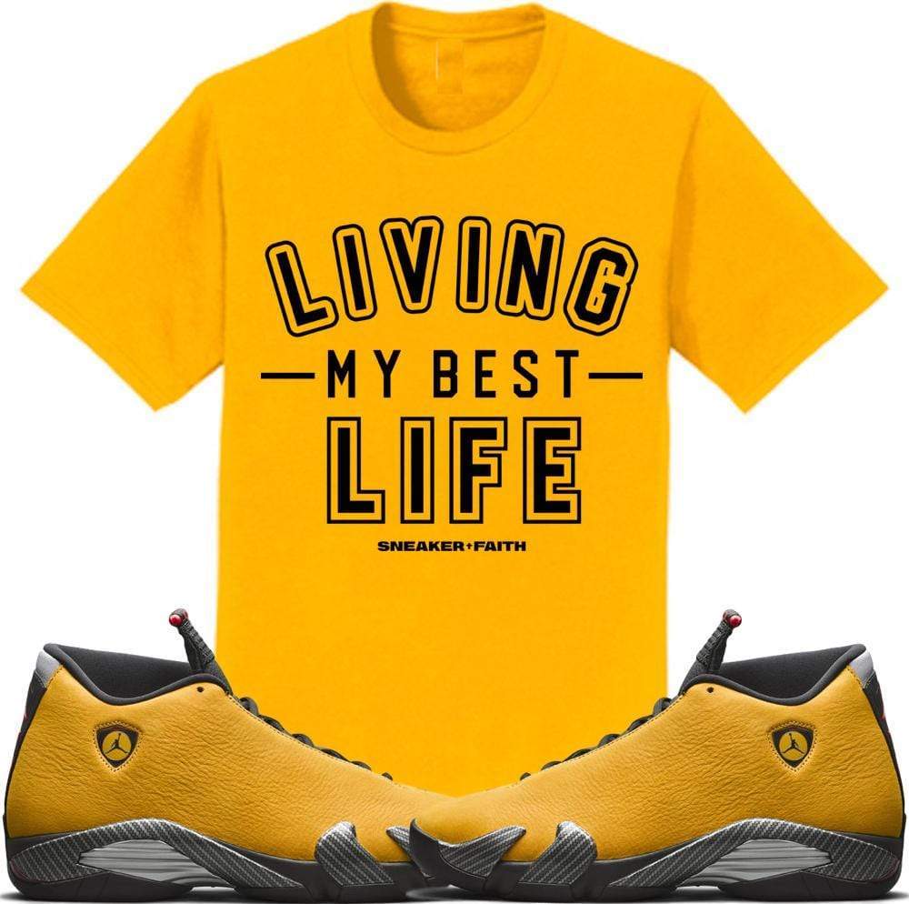 Jordan 14 Alternate Ferrari Gold Sneaker Tees Shirt to Match - BEST LIFE