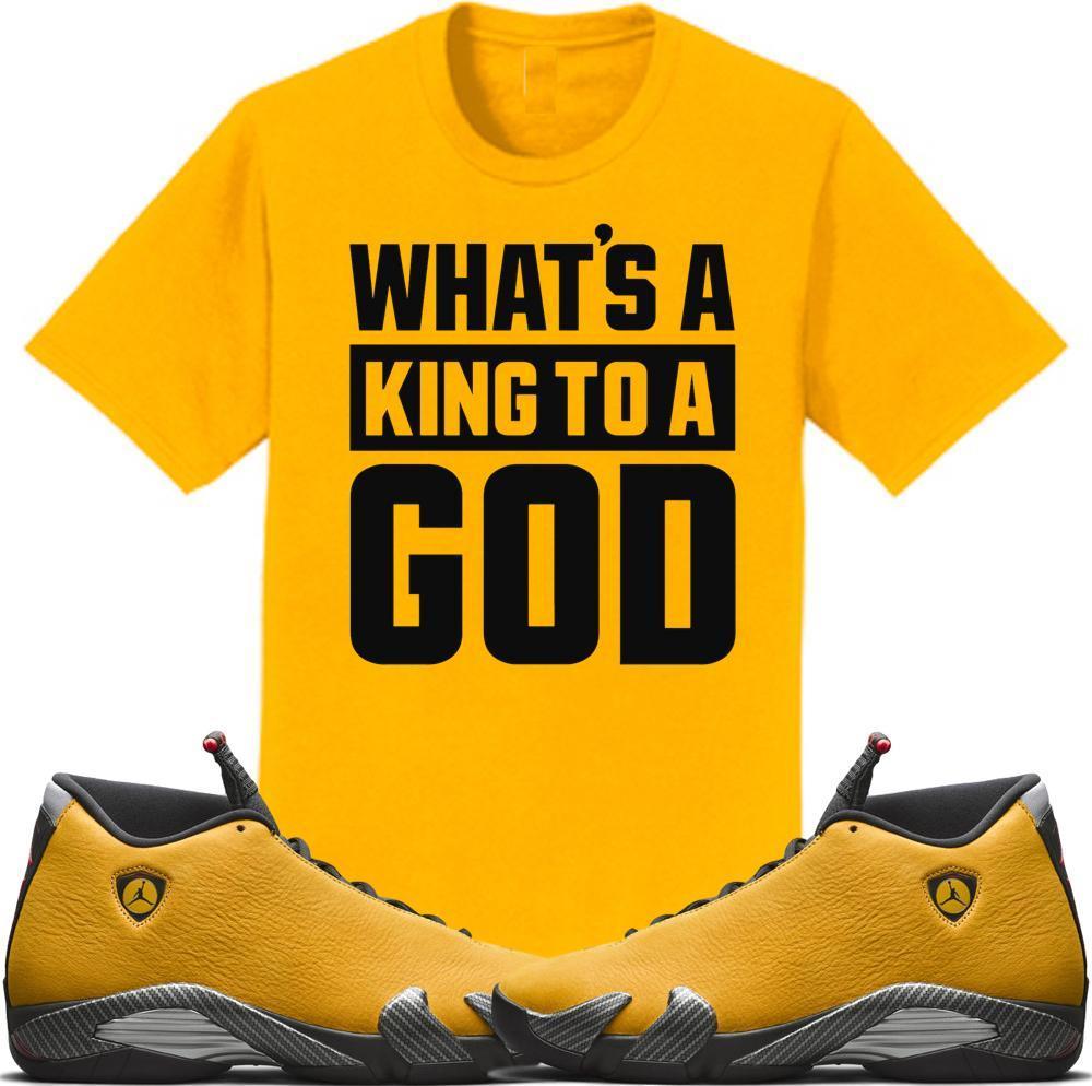 Jordan 14 Alternate Ferrari Gold Sneaker Tees Shirt to Match - KING GOD