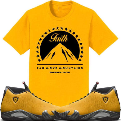 Jordan 14 Alternate Ferrari Gold Sneaker Tees Shirt to Match - MOVE MOUNTAINS