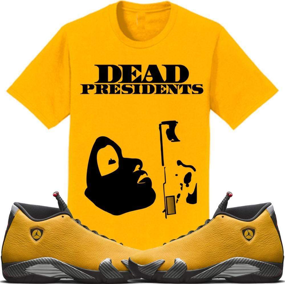 Jordan 14 Alternate Ferrari Gold Sneaker Tees Shirt to Match - PRESIDENT