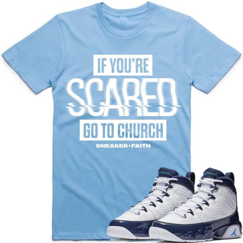 Jordan 9 Blue Pearl All Star Carolina Sneaker Tees Shirt to Match - SCARED