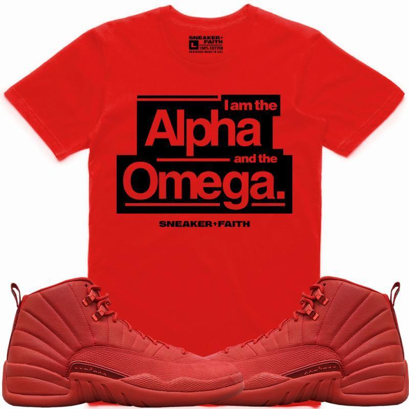 ALPHA OMEGA Sneaker Tees Shirt Match - Jordan 12 Gym Red