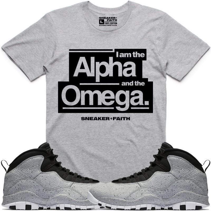 ALPHA OMEGA Sneaker Tees Shirt to Match - Jordan 10 Cement Smoke Grey