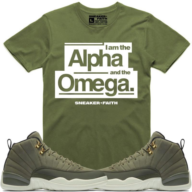 ALPHA OMEGA Sneaker Tees Shirt to Match - Jordan 12 Olive Chris Paul