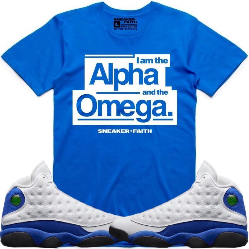 ALPHA OMEGA Sneaker Tees Shirt to Match - Jordan 13 Hyper Royal