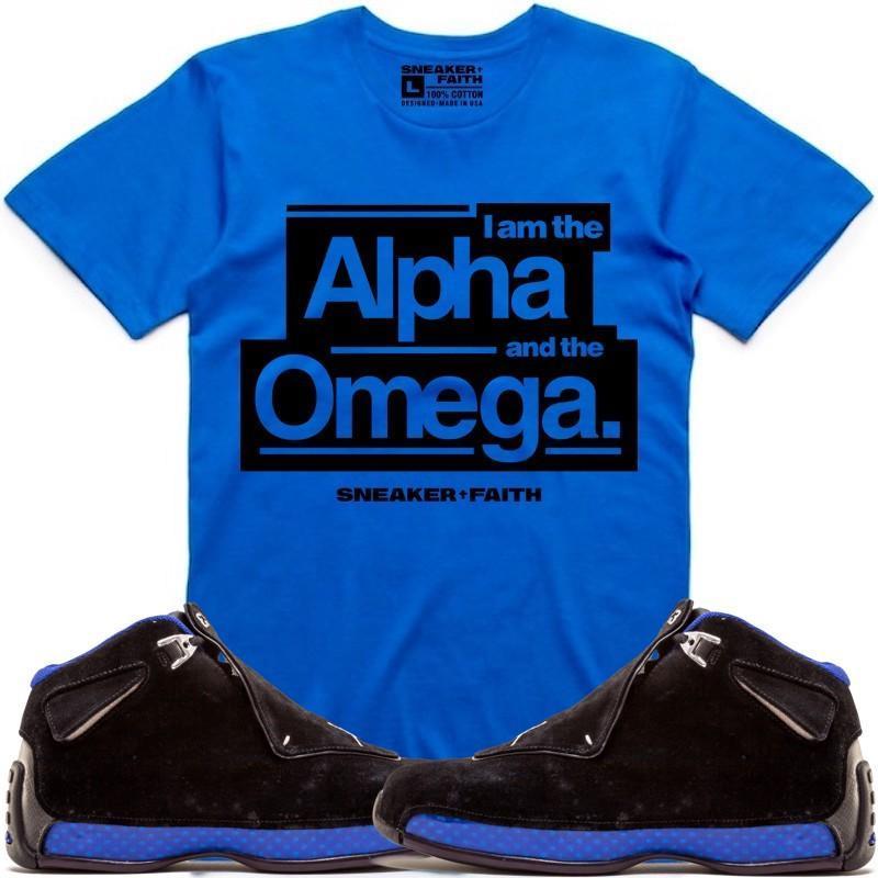 ALPHA OMEGA Sneaker Tees Shirt to Match - Jordan 18 Black Royal