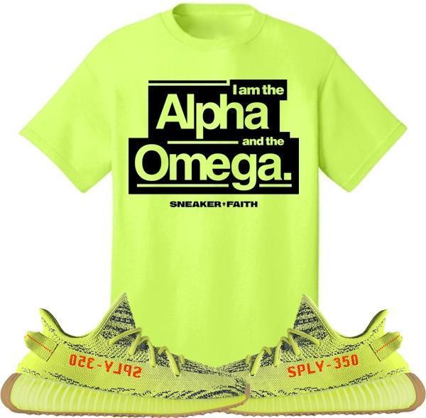 ALPHA OMEGA Sneaker Tees Shirt to Match - Yeezy 350 Boost Frozen Yellow