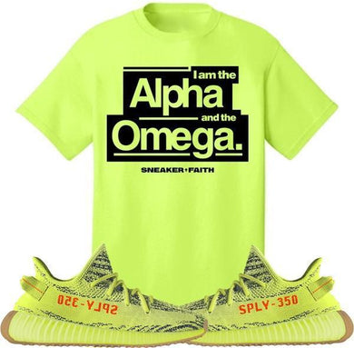 ALPHA OMEGA Sneaker Tees Shirt to Match - Yeezy 350 Boost Frozen Yellow