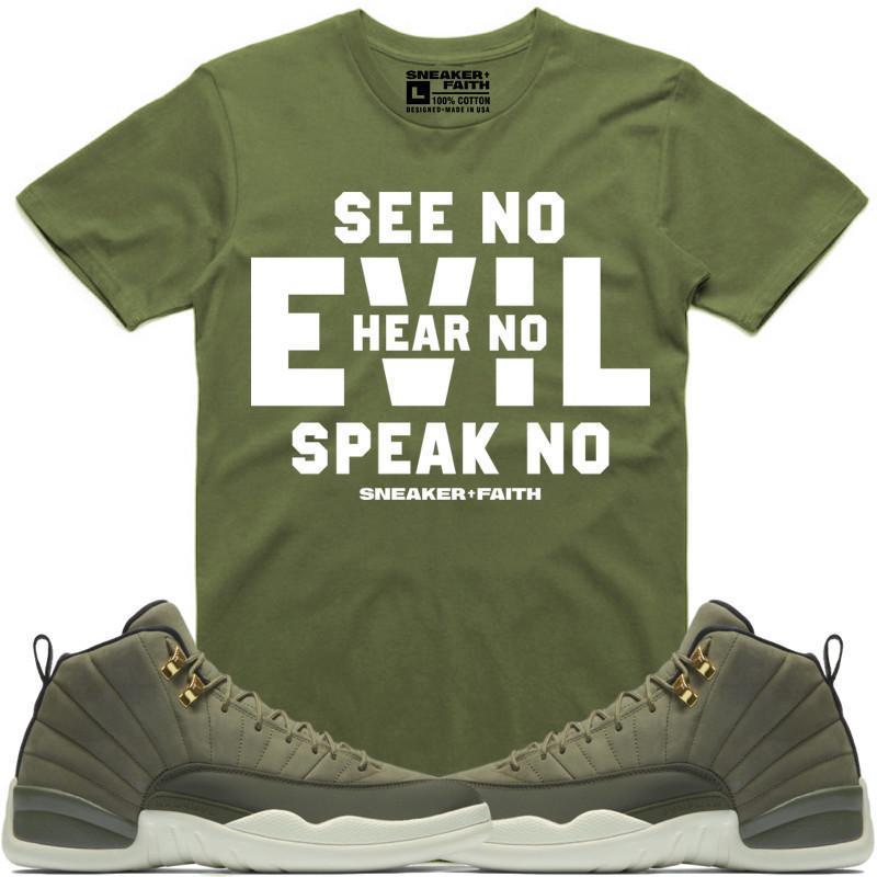 EVIL Sneaker Tees Shirt to Match - Jordan 12 Olive Chris Paul