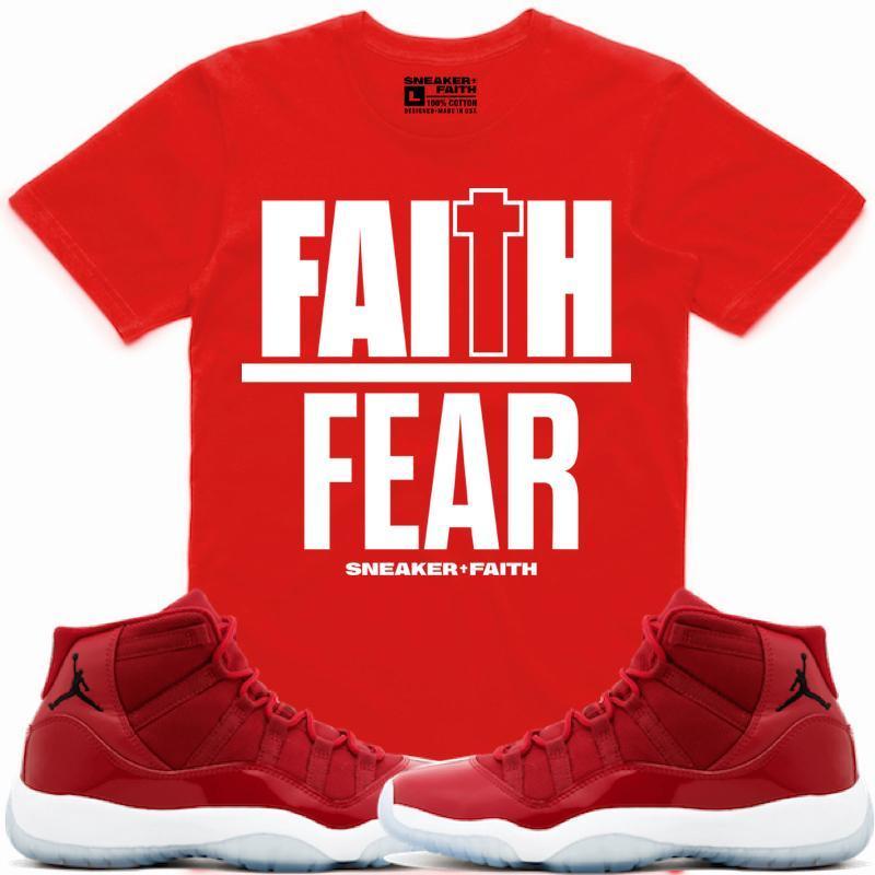 FAITH OVER FEAR Sneaker Tees Shirt Match - Jordan 11 Gym Red Win Like 96