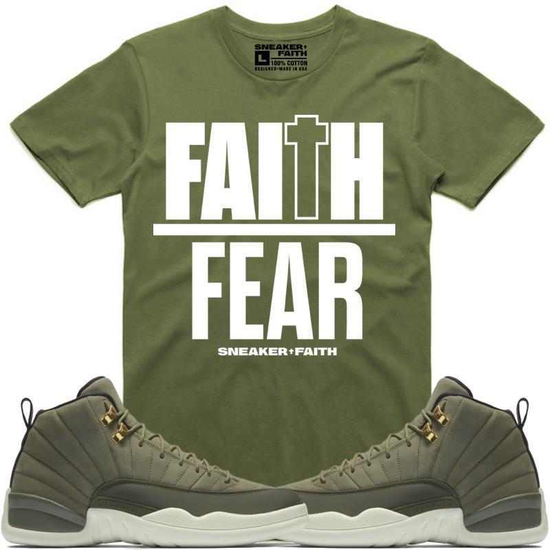 FAITH OVER FEAR Sneaker Tees Shirt to Match - Jordan 12 Olive Chris Paul