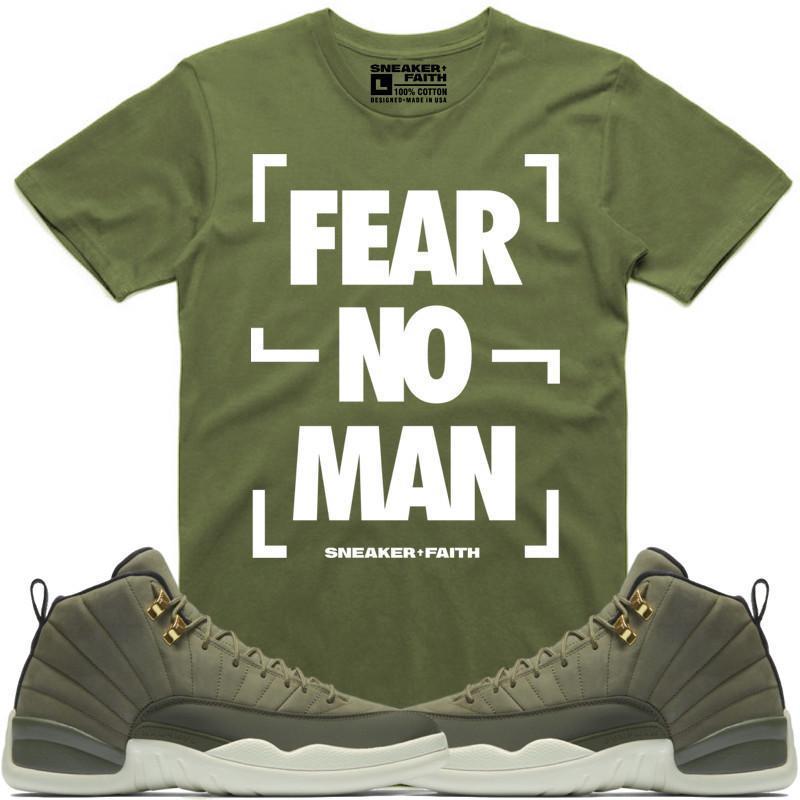 FEAR NO MAN Sneaker Tees Shirt to Match - Jordan 12 Olive Chris Paul