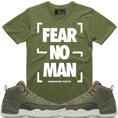 FEAR NO MAN Sneaker Tees Shirt to Match - Jordan 12 Olive Chris Paul