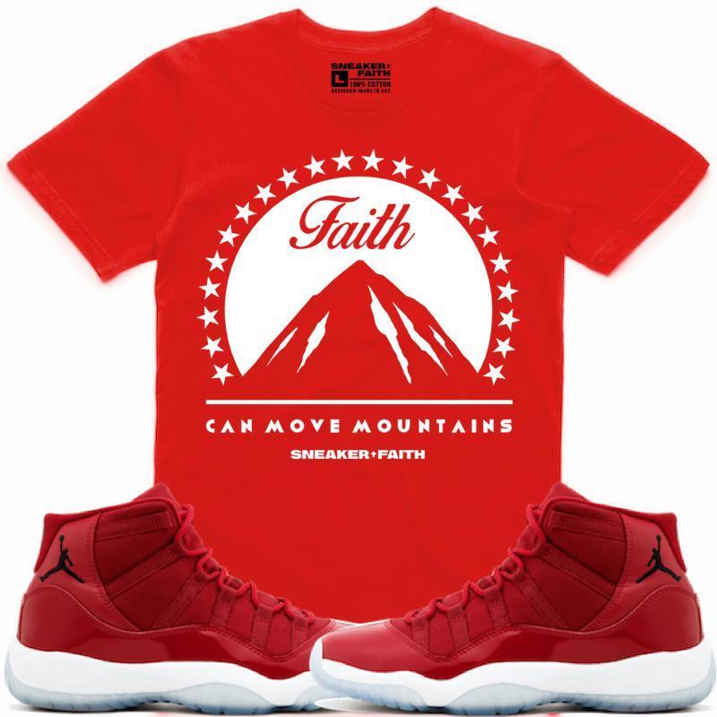 MOVE MOUNTAINS Sneaker Tees Shirt Match - Jordan 11 Gym Red Win Like 96