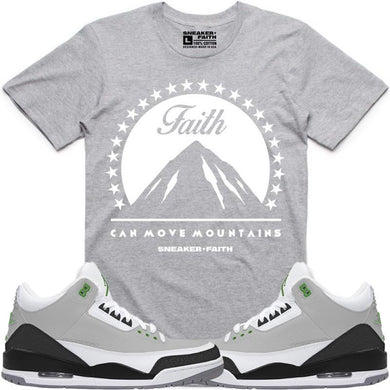 MOVE MOUNTAINS Sneaker Tees Shirt to Match - Jordan Retro 3 Chlorophyll