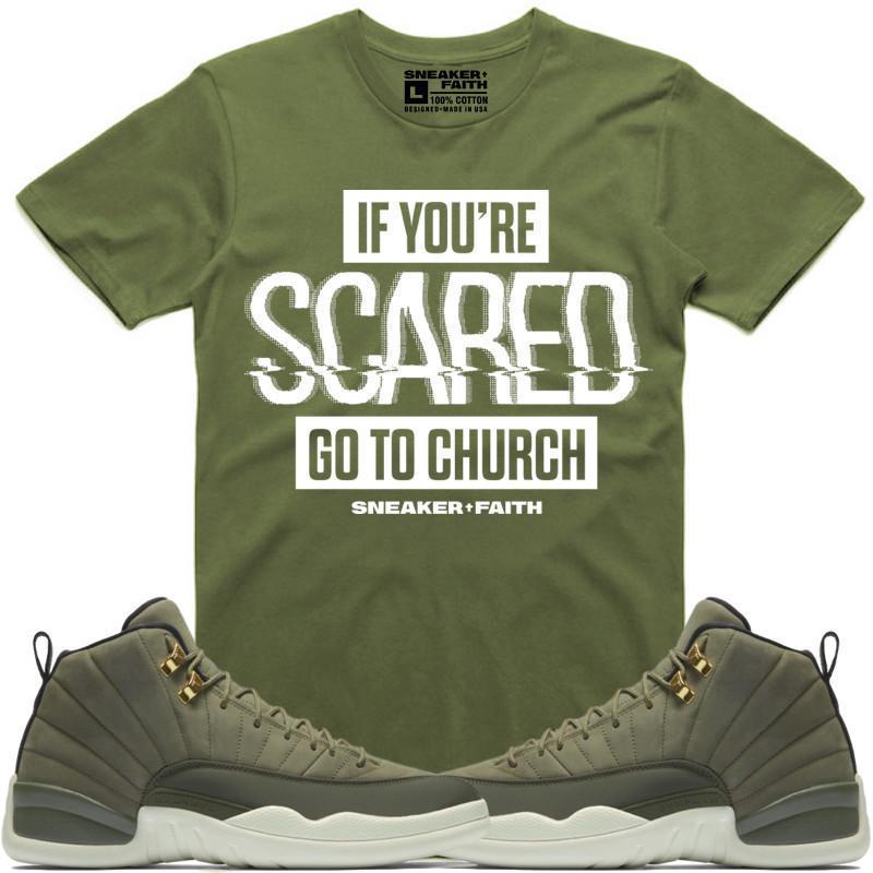 SCARED Sneaker Tees Shirt to Match - Jordan 12 Olive Chris Paul