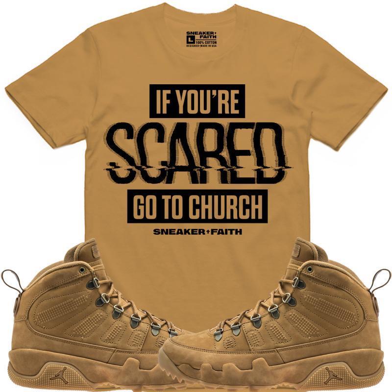 SCARED Wheat Sneaker Tees Shirt - Jordan Retro 9 Boot "Wheat"