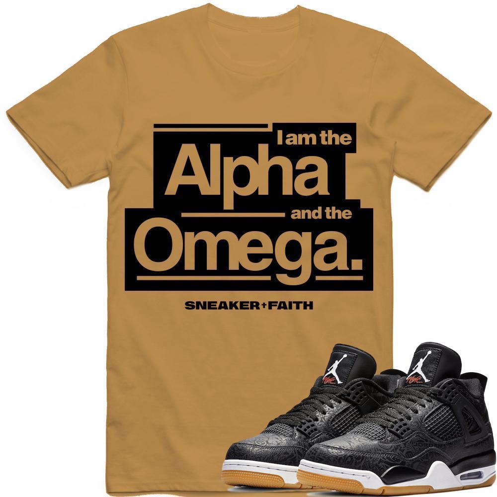 ALPHA OMEGA Sneaker Tees Shirt - Jordan Retro 4 Black Laser Gum