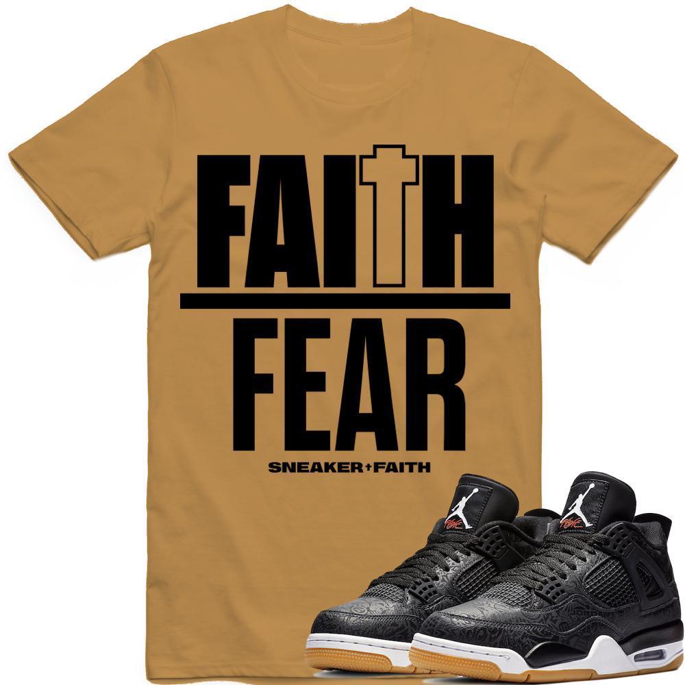 FAITH OVER FEAR Sneaker Tees Shirt - Jordan Retro 4 Black Laser Gum